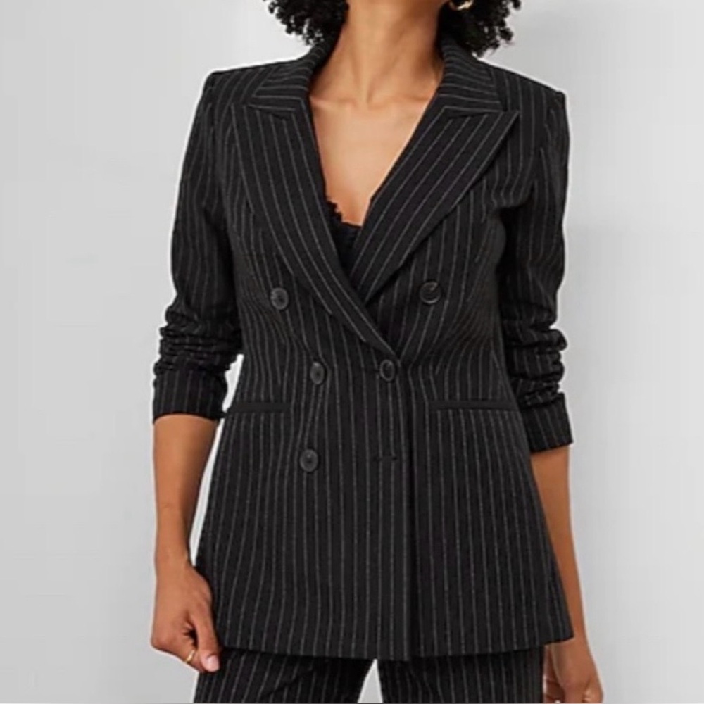 Express Women's Black Pinstripe Double-Breasted Blazer